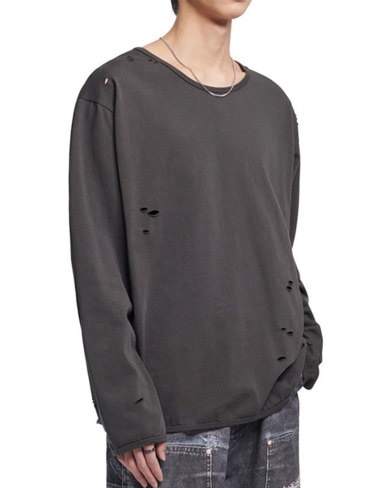 【NOMANUAL】DAMAGED LONG SLEEVE TEE