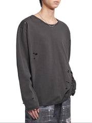 【NOMANUAL】DAMAGED LONG SLEEVE TEE