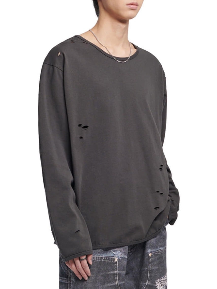 【NOMANUAL】DAMAGED LONG SLEEVE TEE