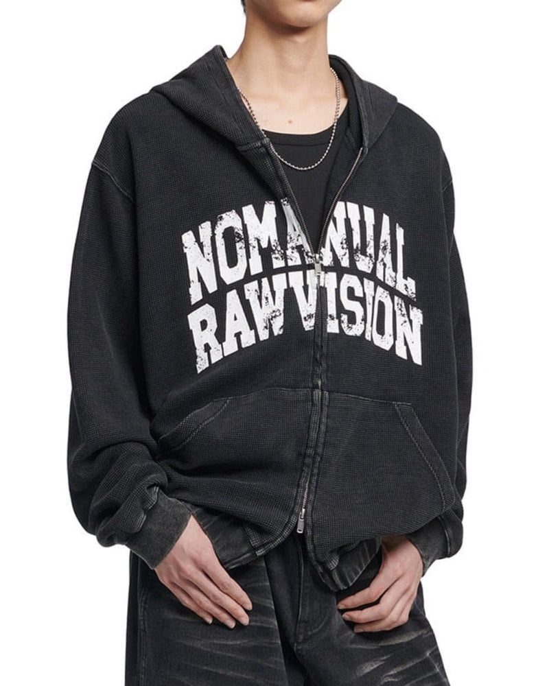 【NOMANUAL】VINTAGE WAFFLE HOODED ZIP-UP