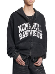 【NOMANUAL】VINTAGE WAFFLE HOODED ZIP-UP