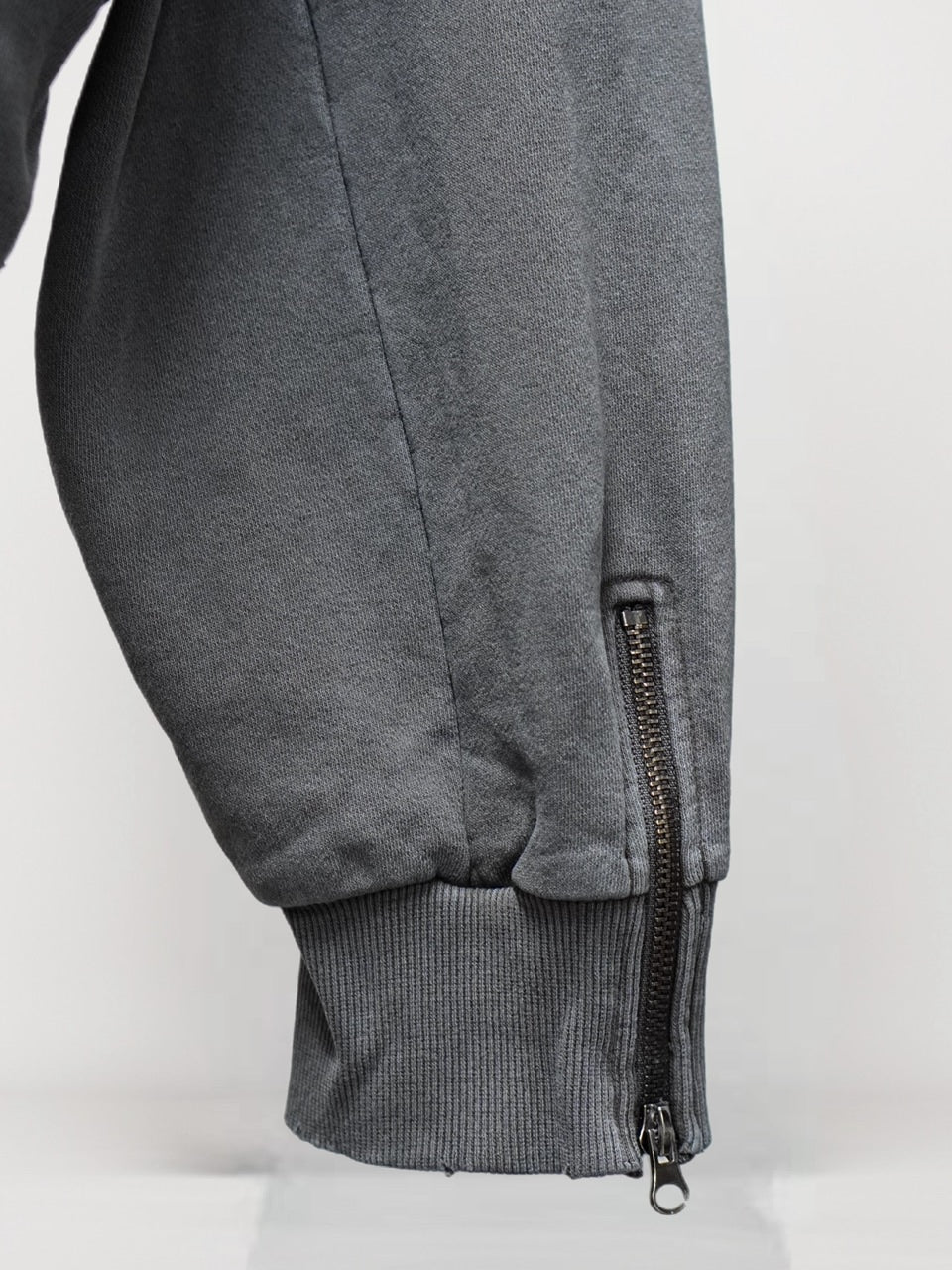 【CHIKASHITSU PLUS HIGH】cropped dirty wash double zip hoodie (charcoal) / 【チカシツプラスハイ】クロップドダーティーウォッシュダブルジップパーカー