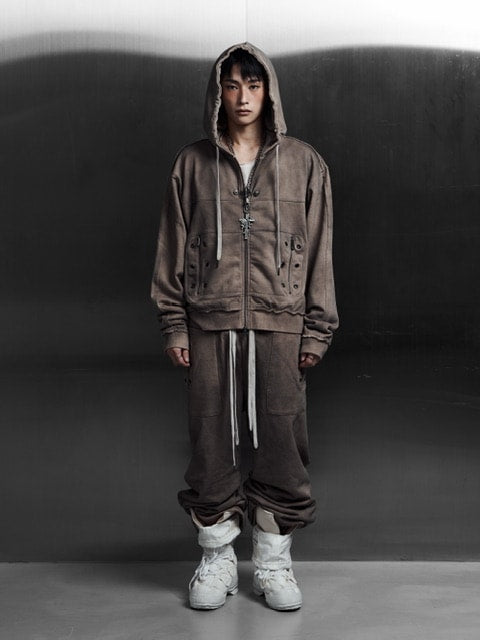 【Rosen Kreuz】EYELET EDGE Set-Up LAYERED SWEAT PANTS