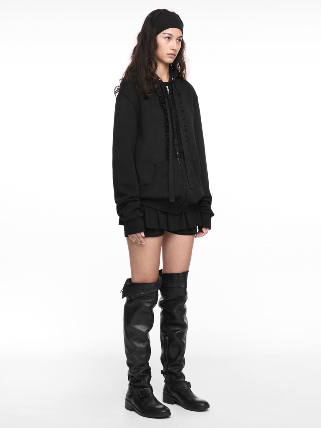 【NACHE】RUFFLE HOODIE ZIP-UP