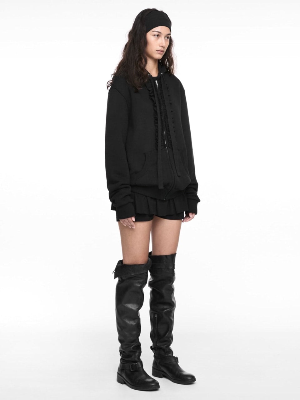 【NACHE】RUFFLE HOODIE ZIP-UP