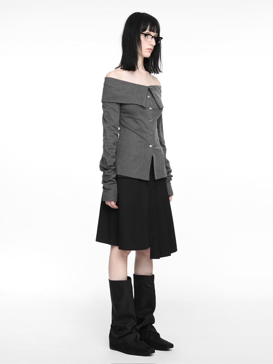 【NACHE】STRIPED OFF SHOULDER SHIRT