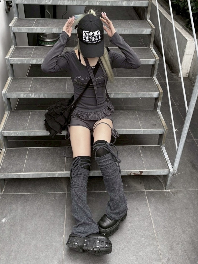 受注制【nmtc +】tie set check lace long sleeve / 【エヌエムティーシープラス】タイ付きチェックレース切り替え長袖Tシャツ (3color)