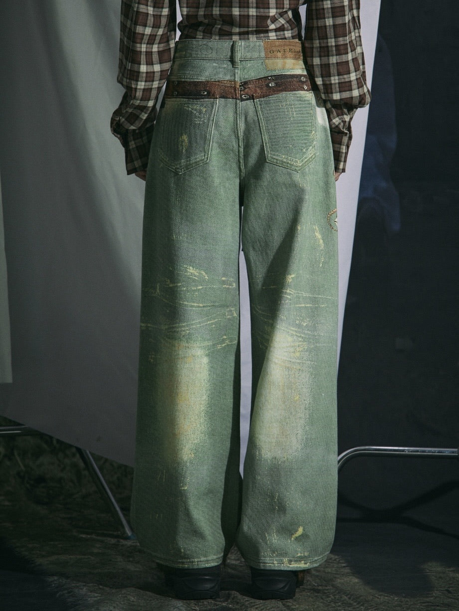 【GATELESS】VINTAGE PRINT BUGGY DENIM PANTS / 【ゲートレス】ビンテージプリントバギーデニムパンツ