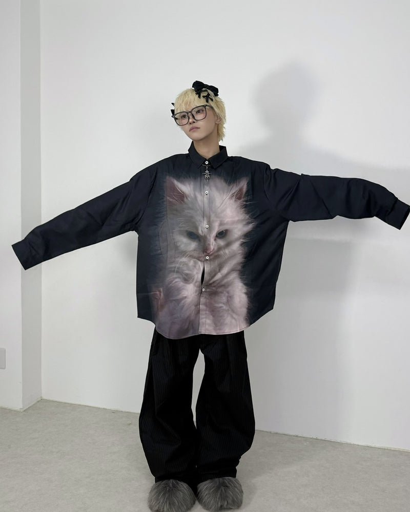 国際配送【Nerd out XU】ugly cat long sleeve shirt