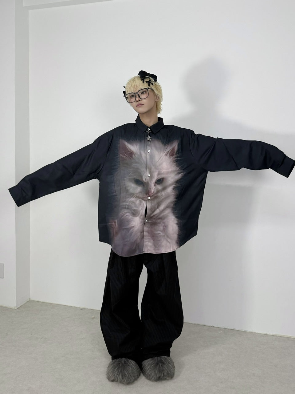 国際配送【Nerd out XU】ugly cat long sleeve shirt