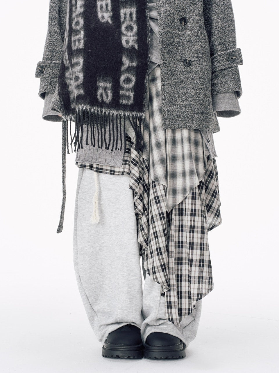 【Nerd out XU】asymmetry check skirt / 【ナードアウトエックスユー】アシンメトリーチェックスカート