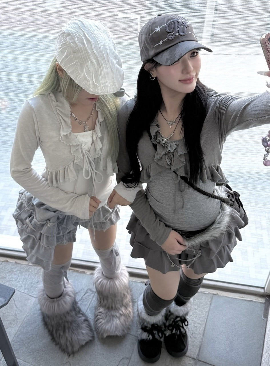 受注制【nmtc +】ruffing cami set cardigan / 【エヌエムティーシープラス】キャミセットカーディガン (3color)