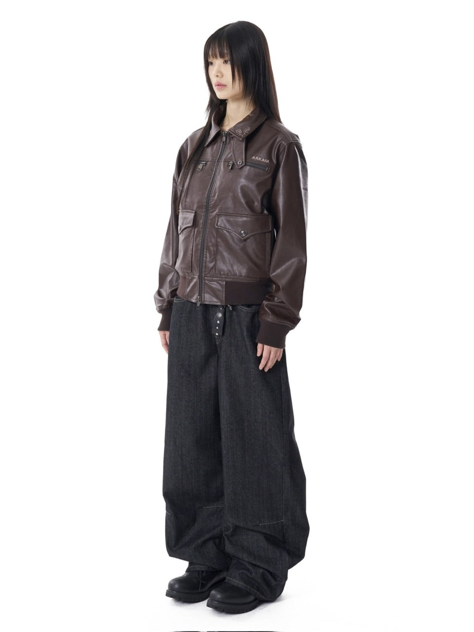 【AAKAM】Snake Printed Denim Pants