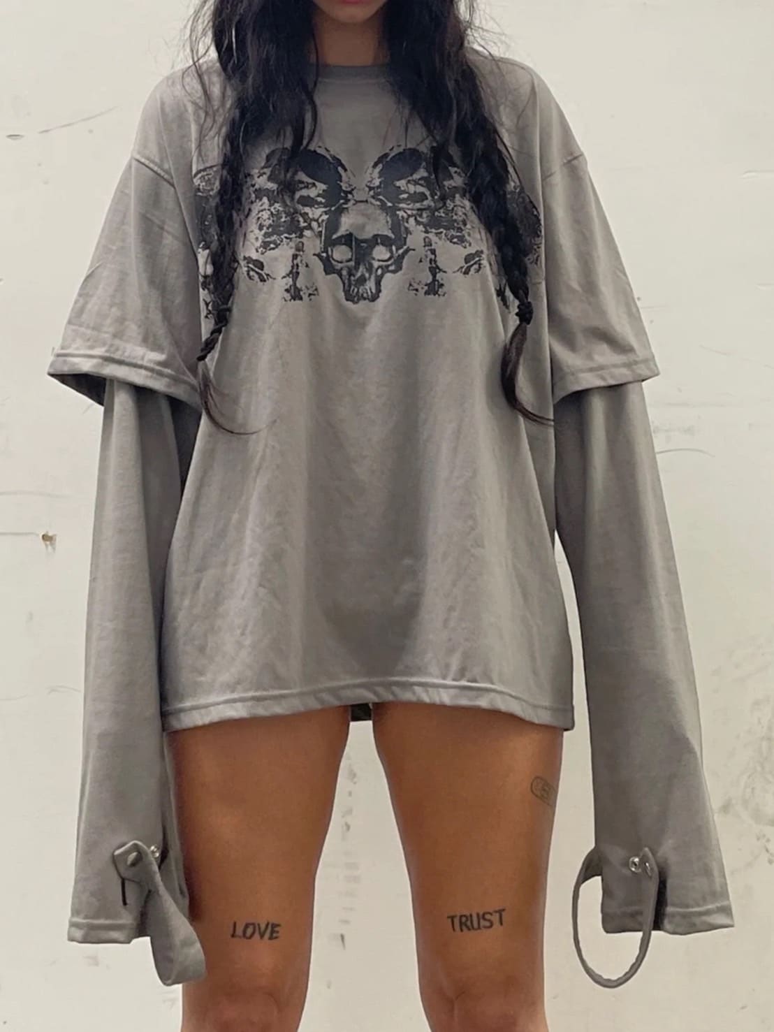 【haveyoudiedbefore?】Tombstone DL-Long Sleeve T-shirts / 【ハブユーダイドビフォー】スカルグラフィックレイヤード長袖Tシャツ