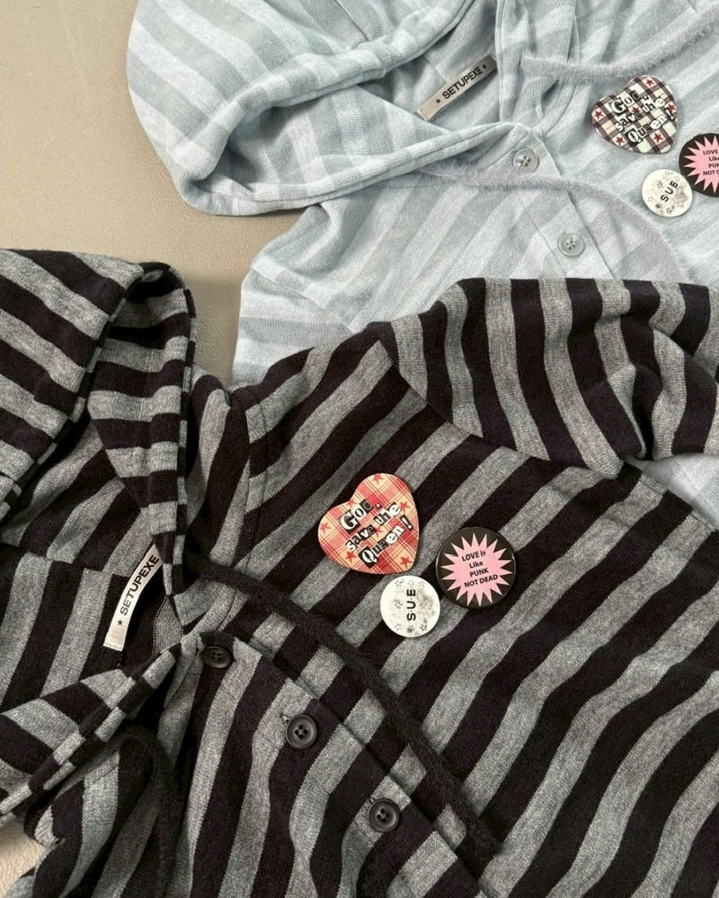 【SETUP‐EXE】BADGE STRIPE HOODED CARDIGAN / 【セットアップエグゼ】バッジストライプフードカーディガン
