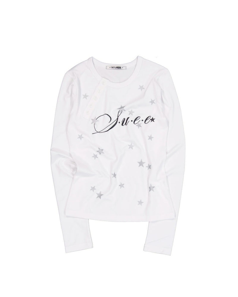 【SETUP‐EXE】STAR HENLEY NECK TOP / 【セットアップエグゼ】スターヘンリーネック長袖Ｔシャツ