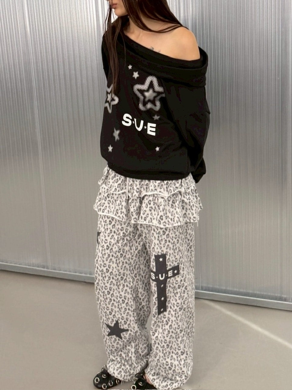 【SETUP‐EXE】FRILL LEOPARD PRINT PANTS / 【セットアップエグゼ】フリルレオパードプリントスウェットパンツ