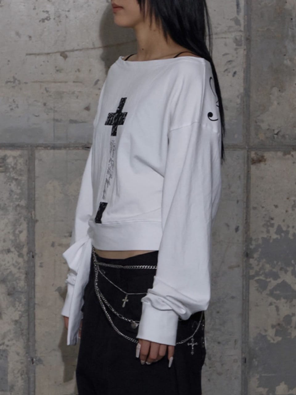 【FANCY CLUB】BOATNECK RIBBON TIE SWEATSHIRT / 【ファンシークラブ】ボートネックリボンタイスウェット長袖Ｔシャツ