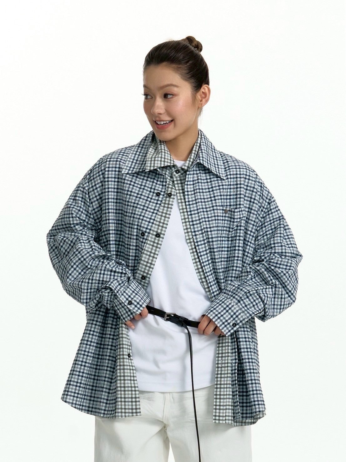 【TGNS】Two-Tone Fine Check Shirt / 【ツーガンズ】オーバーサイズチェックシャツ