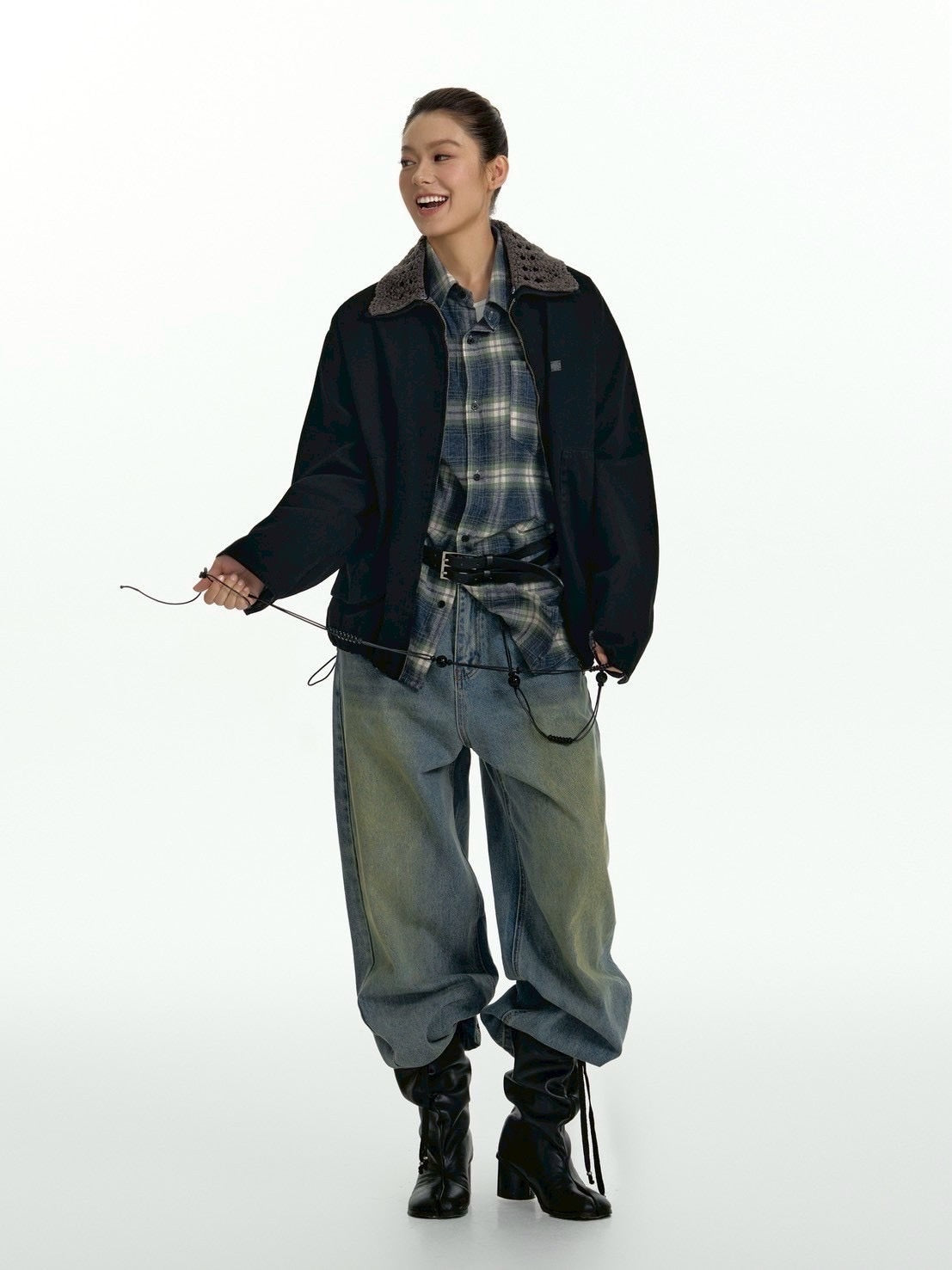 【TGNS】Openwork Knit Collar And Curved Pocket Jacket / 【ツーガンズ】ニットカラーカーブポケットワークジャケット