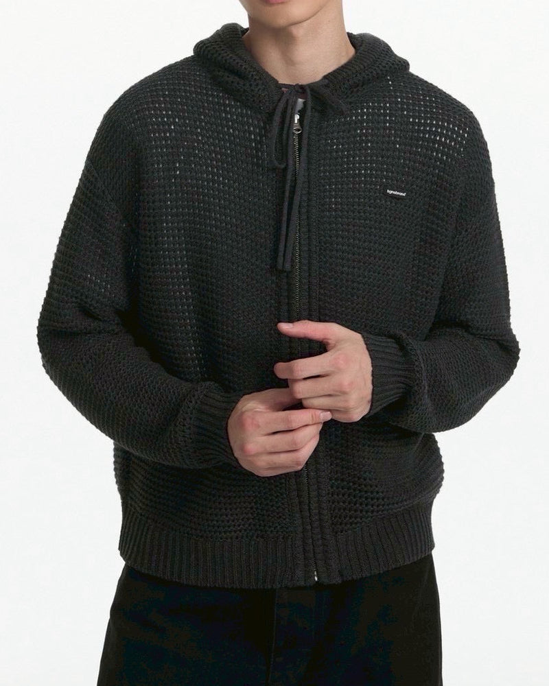 【TGNS】Hollow Knit Zipper Cardigan
