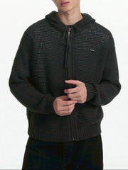 【TGNS】Hollow Knit Zipper Cardigan / 【ツーガンズ】ワンポイントメッシュジップアップパーカー