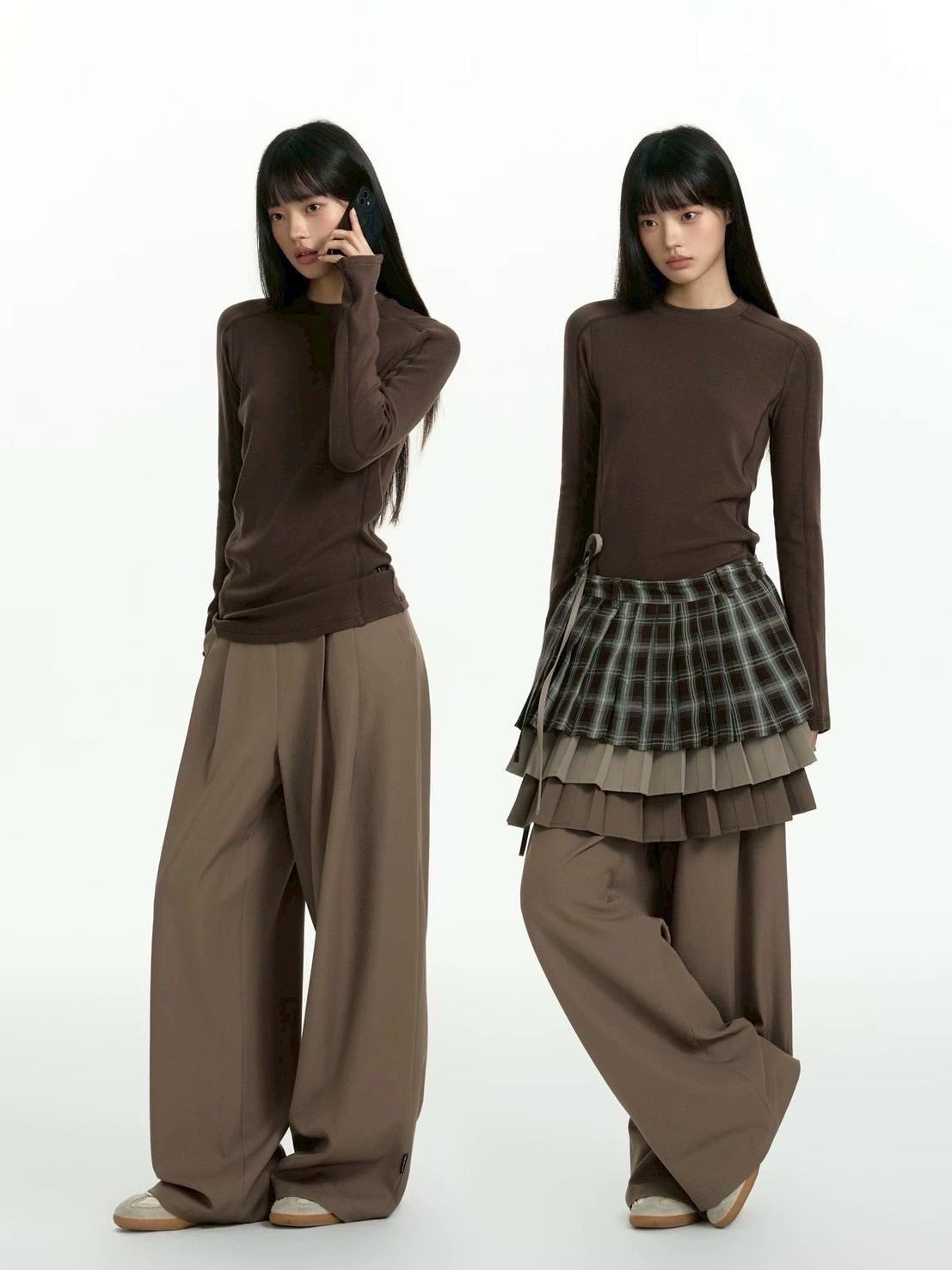 【TGNS】Three-Layer Spliced Pleated Culottes /【ツーガンズ】スリーレイヤードプリーツスカートパンツ