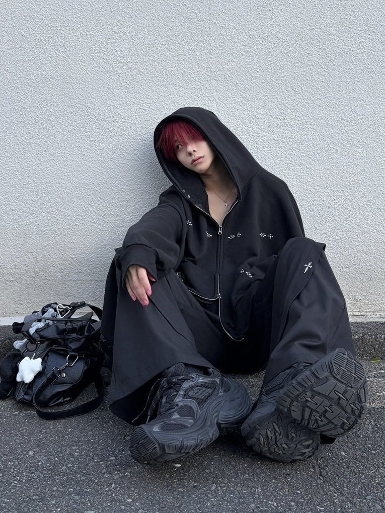 受注制【LUV CODE】studs zip up hoodie (2color)