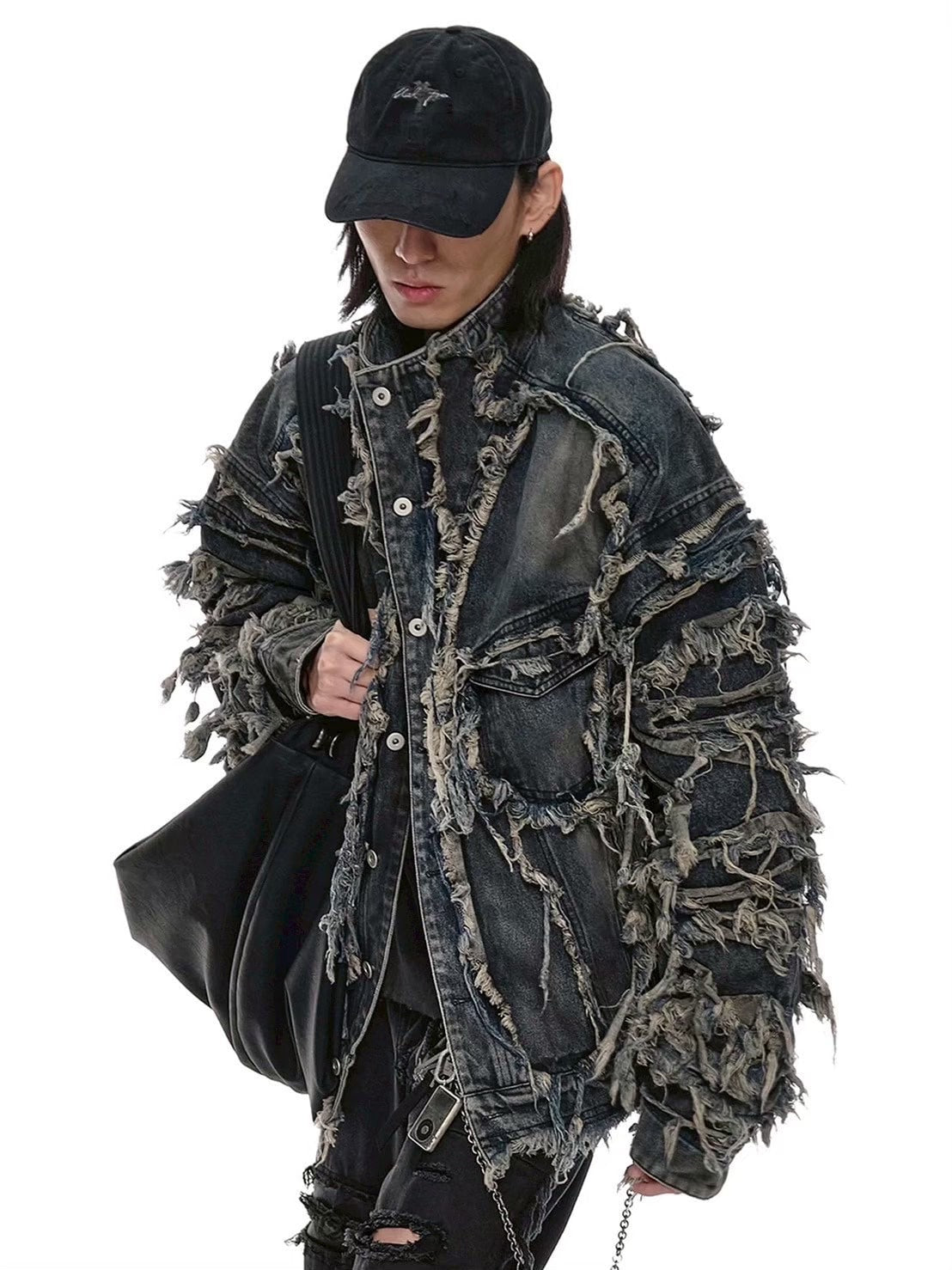 【d5ove】Erosion Fringed Denim Jacket / 【ダヴ】フリンジハイネックデニムジャケット