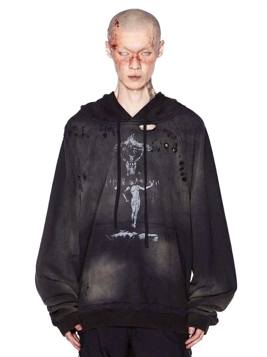 【d5ove】Washed graphic sweatshirt / 【ダヴ】グラフィックデザインダメージウォッシュプルオーバーパーカー