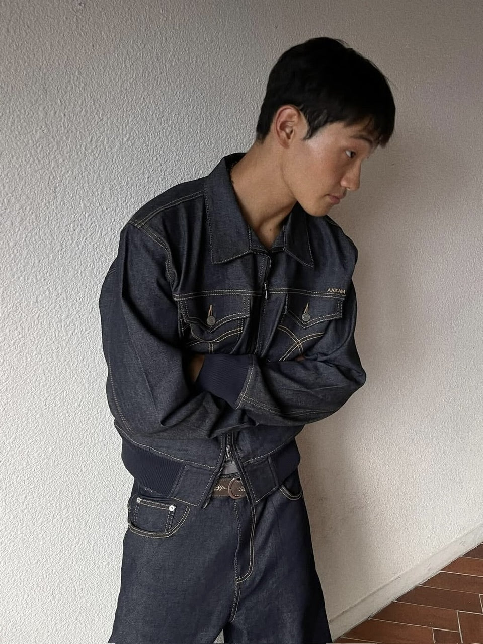 【AAKAM】Banding Denim Zip-Up Jacket