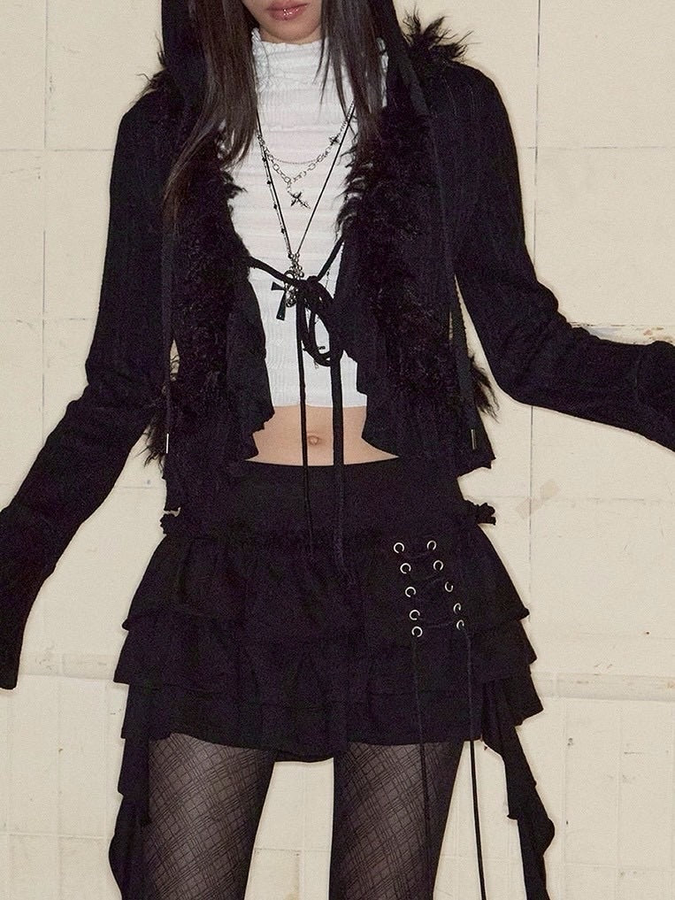 【NOT KNOWING】3 Tiered Lace-Up Ruffle Skirt / 【ノットノーイング】３ティアードレースアップラッフルスカート