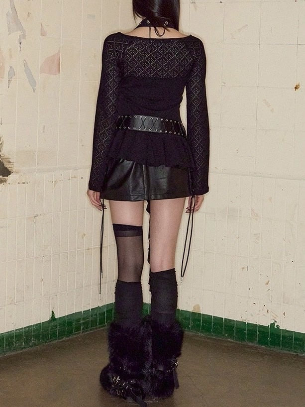 【NOT KNOWING】Belted Halter Ruffle Top / 【ノットノーイング】ベルトホルターラッフル長袖Ｔシャツ