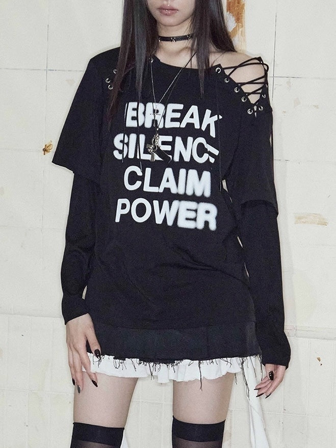 【NOT KNOWING】Lace-Up Layered Top / 【ノットノーイング】レースアップレイヤード長袖Ｔシャツ