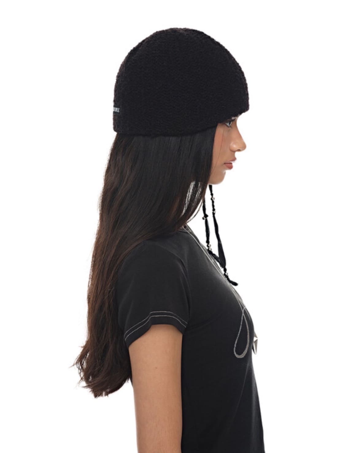 【BLACK PURPLE】Curly Custom Eyelet Beanie / 【ブラックパープル】カーリーカスタムアイレットニット帽