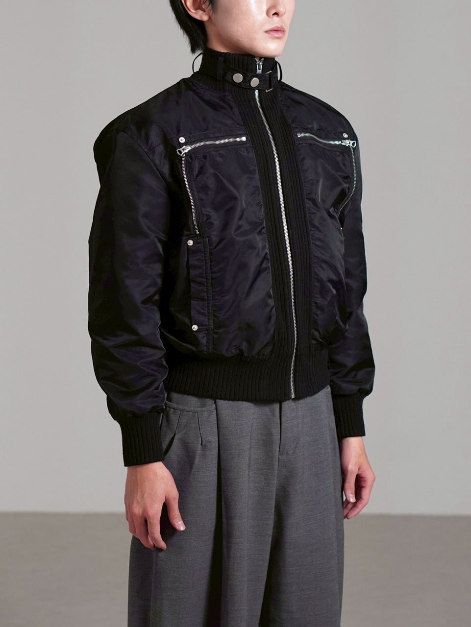 受注制【Chikashitsu +】zip up design bomber blouson / 【チカシツプラス】ジップアップデザインボンバーブルゾン