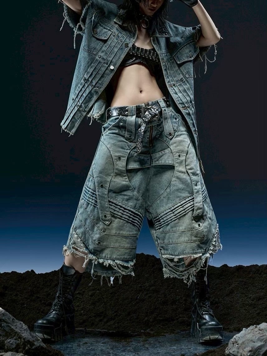 1/2 20:00再販【RICH】Knight Wide Waxed Shirt / 【リッチ】クロスバック半袖デニムシャツ