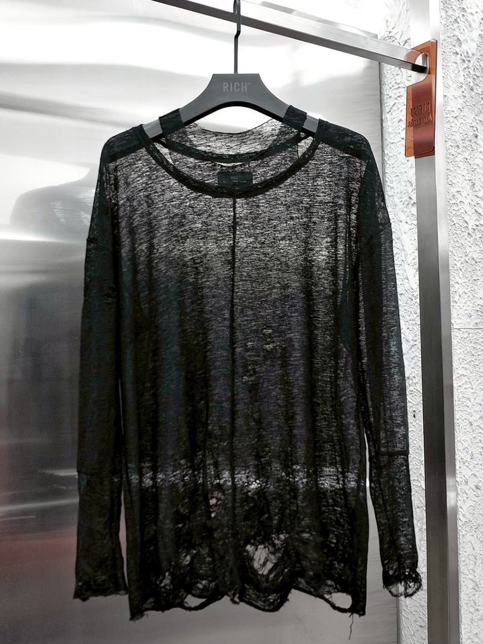 1/2 20:00再販【RICH】Ripped Over Knit Top / 【リッチ】シースルーオーバーサイズ長袖ニット