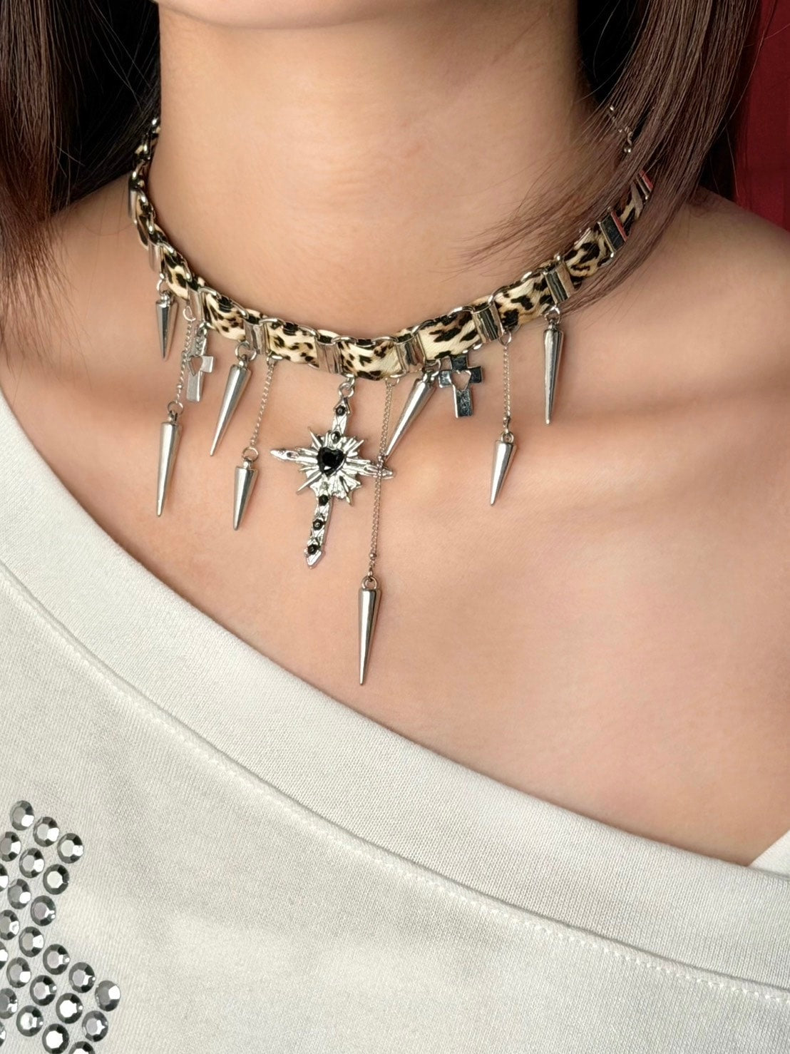 【Never mind the XU】leopard studs choker / 【ネバーマインドザエックスユー】レオパードスタッズチョーカー