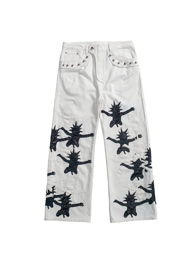 【F.V.V.O】Red Body Embroidered Signature Jeans / 【フリーワールドオーダー(エフヴィーヴィーオー)】ペイントスタッズデニムパンツ