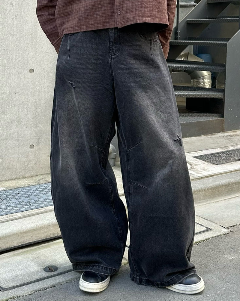 大阪店WEB限定受注制【Chikashitsu +】back stitch wide denim pants / 【チカシツプラス】バックステッチワイドデニムパンツ
