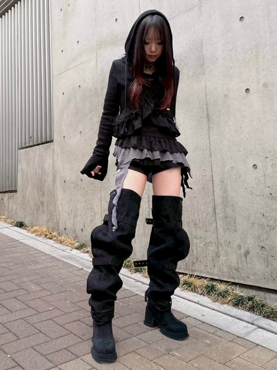 【Never mind the XU】tie set layered long sleeve / 【ネバーマインドザエックスユー】タイセットレイヤード長袖トップス (2color)