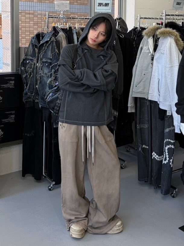 【Never mind the XU】layered hoodie / 【ネバーマインドザエックスユー】レイヤードフーディー