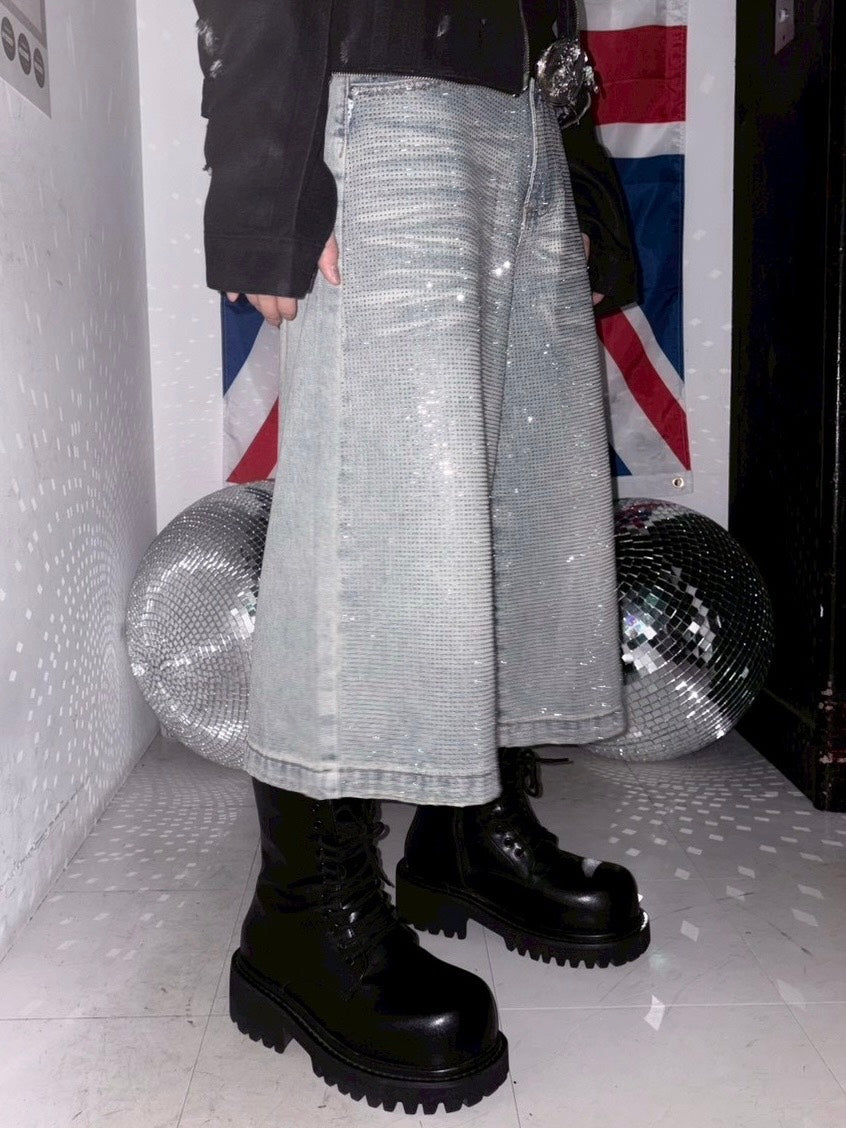 【Never mind the XU】rhinestone half pants/ 【ネバーマインドザエックスユー】ラインストーンハーフパンツ