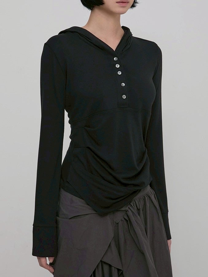 【FLAREUP】Asymmetrical Draped Hoodie / 【フレアアップ】アシンメトリードレープフードロングTシャツ