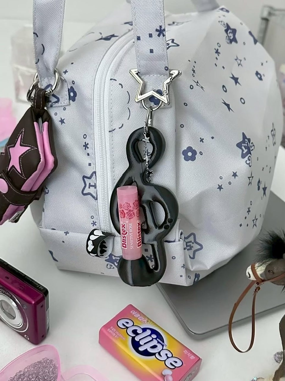 【EVERYTHINGS】MIDNIGHT(TREBALM) / 【エブリシングス】ブラックスターリーミュージックモチーフリップケースキーリング