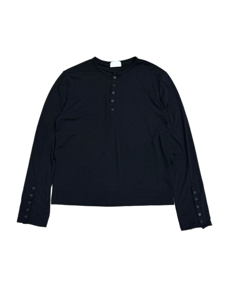 受注制【Chikashitsu +】sleeve button henry neck long sleeve tee / 【チカシツプラス】スリーブボタンヘンリーネック長袖Tシャツ (3color)