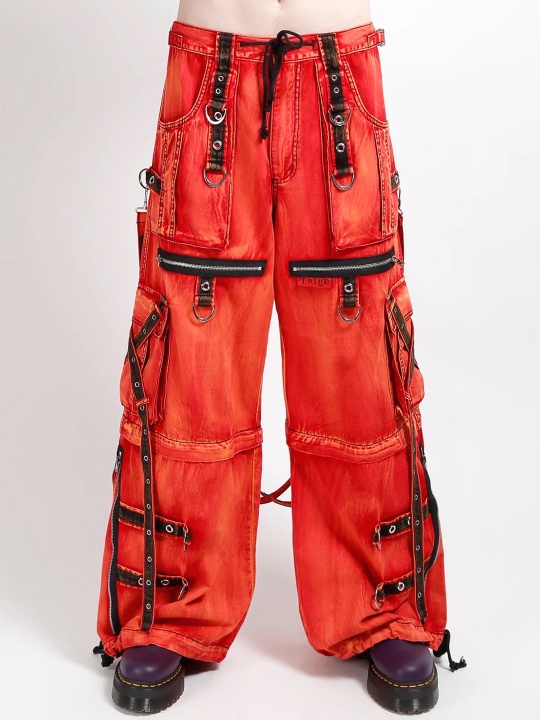 【TRIPP nyc】X-STRAP PANT FIRE WASH[AF7144MB] / 【トリップ ニューヨーク 】ボンテージストラップファイヤーワイドデニムパンツ