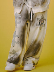 【GALFY】ぼろぼろロゴ百合の紋スウェットパンツ