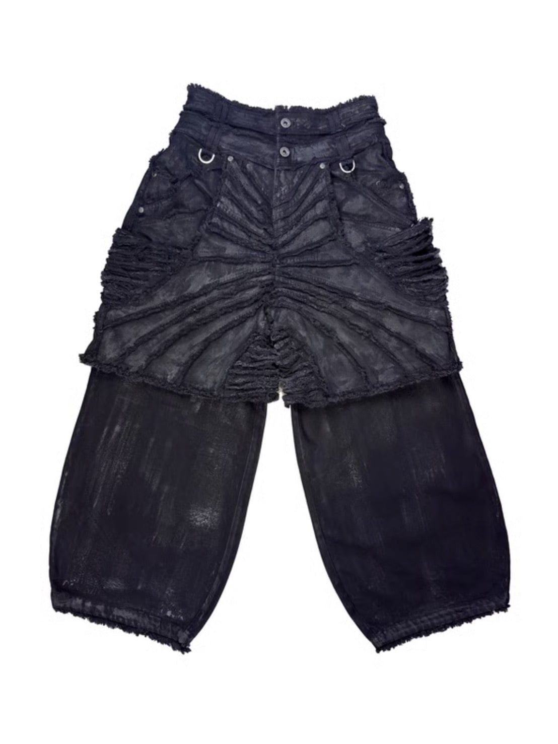 【Thought We Friends】Attached Detachable Waxed Distressed Denims